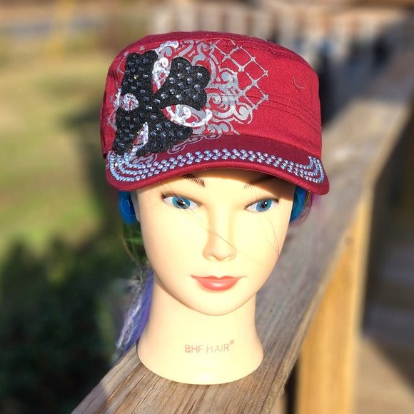 Ladies Burgundy Cross BLING Hat NEW - Picture 2 of 4